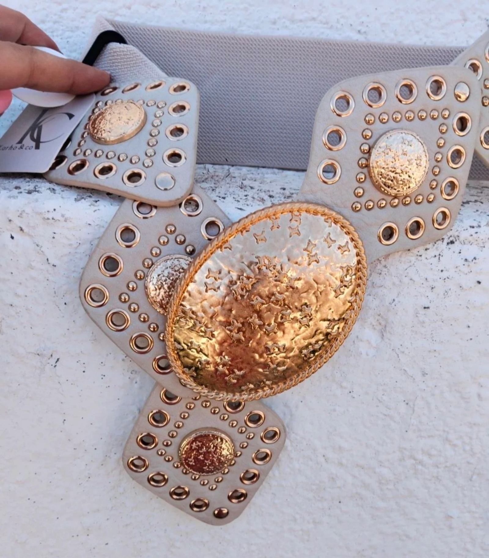 Ceinture élastique beige et dorée – photo 3